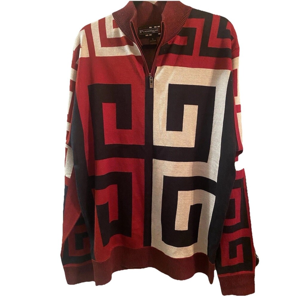 ROYAL PRESTIGE MEN'S GREEK KEY SWEATER Red Black White SIZE Xl  Quarter Zip